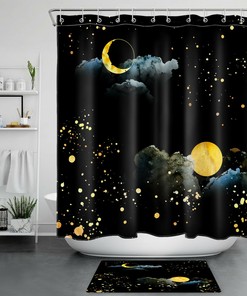 Starry Sky Moon Cloud Shower Curtain: Relaxing Bath Tub Accessory with Cosmic and Nighttime Atmosphere