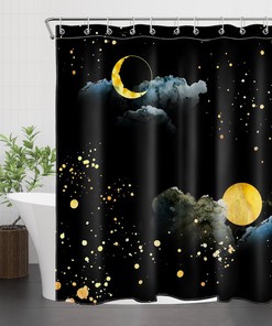 Starry Sky Moon Cloud Shower Curtain: Relaxing Bath Tub Accessory with Cosmic and Nighttime Atmosphere