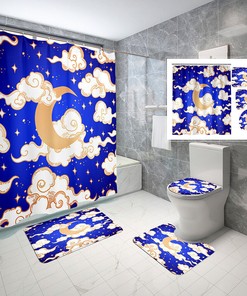 Starry Sky Moon Dark Clouds Waterproof Shower Curtain For Your Space-Themed Bathroom Decor