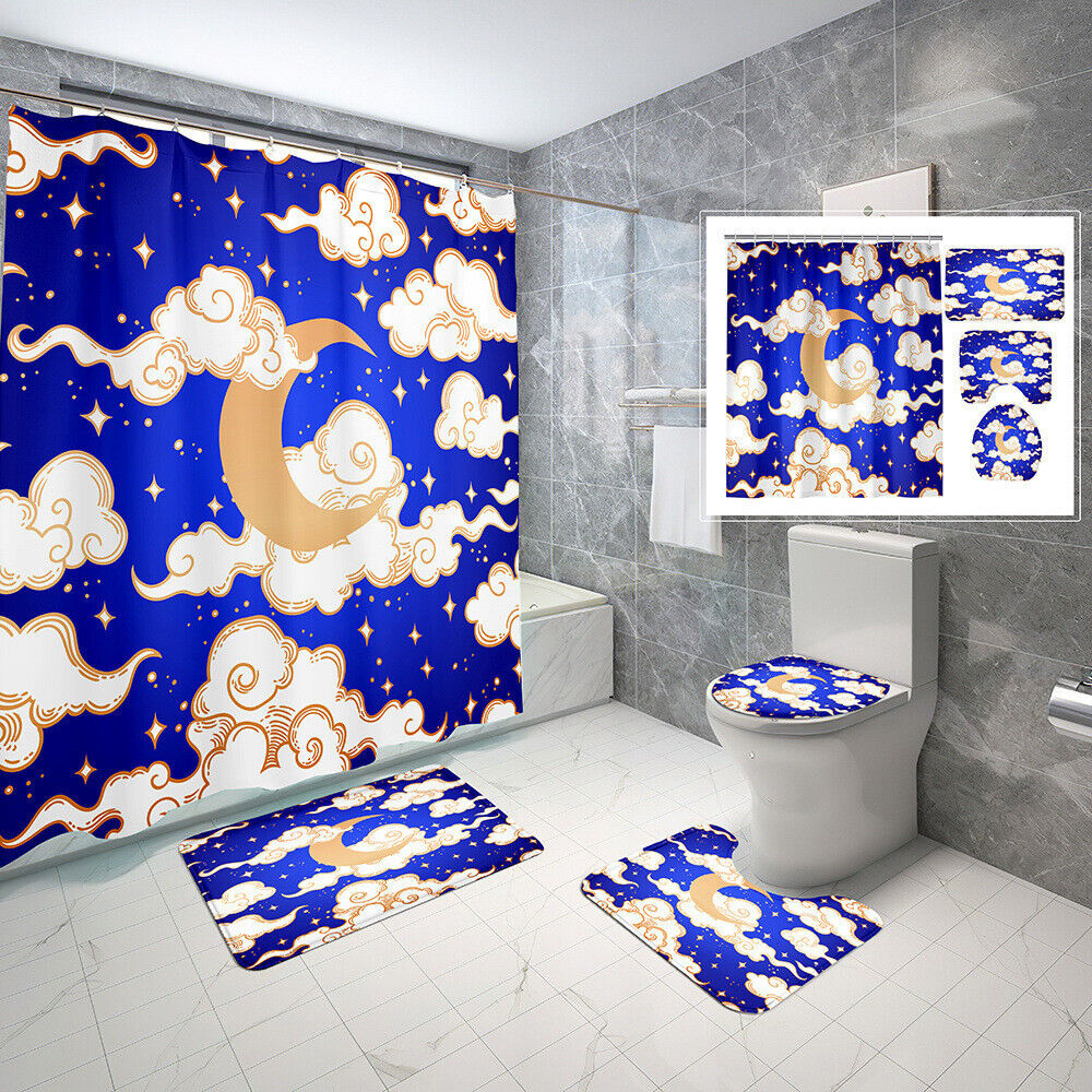 Starry Sky Moon Dark Clouds Waterproof Shower Curtain For Your Space-Themed Bathroom Decor