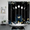 Starry Sky Moon Phase Shower Curtain with Plant Leaf Moth Print