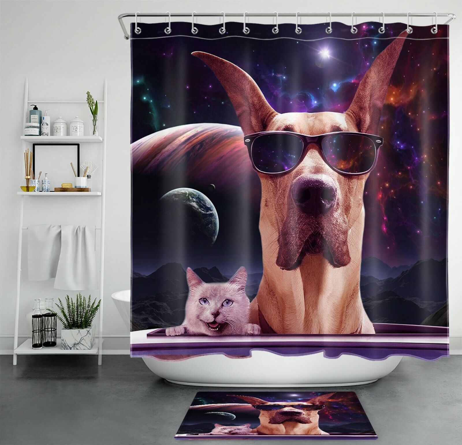 Starry Sky Pet Shower Curtain - Funny Cat Dog Bathroom Accessory
