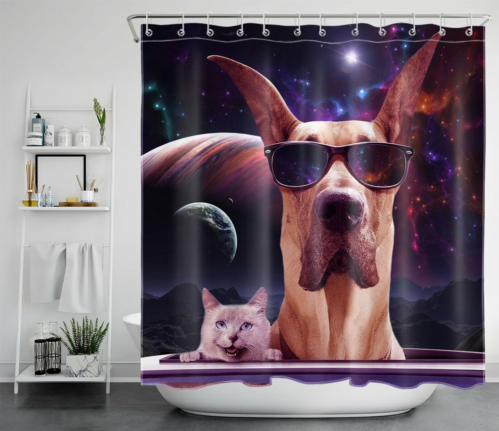 Starry Sky Pet Shower Curtain - Funny Cat Dog Bathroom Accessory - Image 2