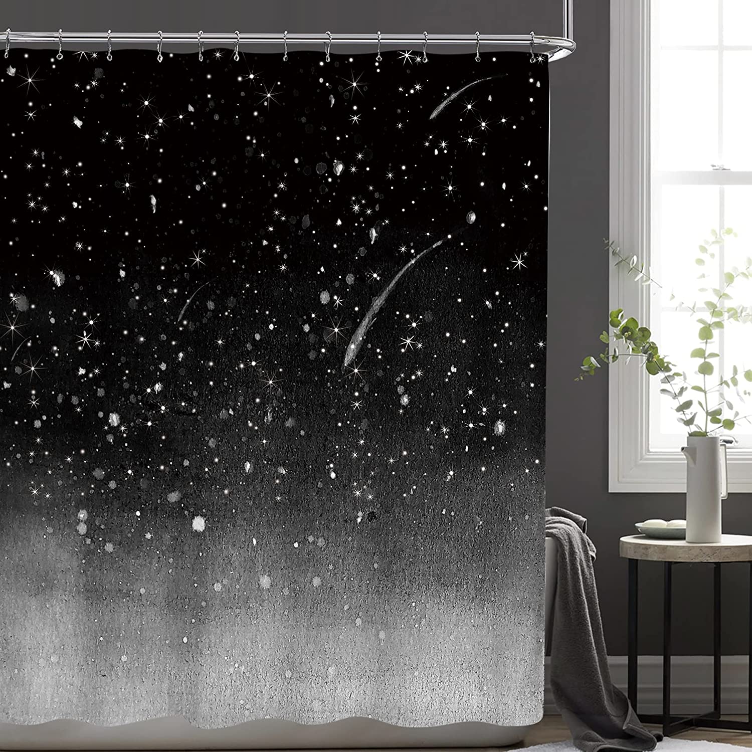 Starry Sky Shower Curtain Fantasy Galaxy Universe Black Cosmic Fabric Waterproof