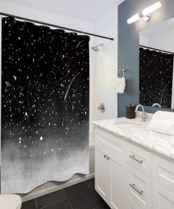 Starry Sky Shower Curtain Fantasy Galaxy Universe Black Cosmic Fabric Waterproof