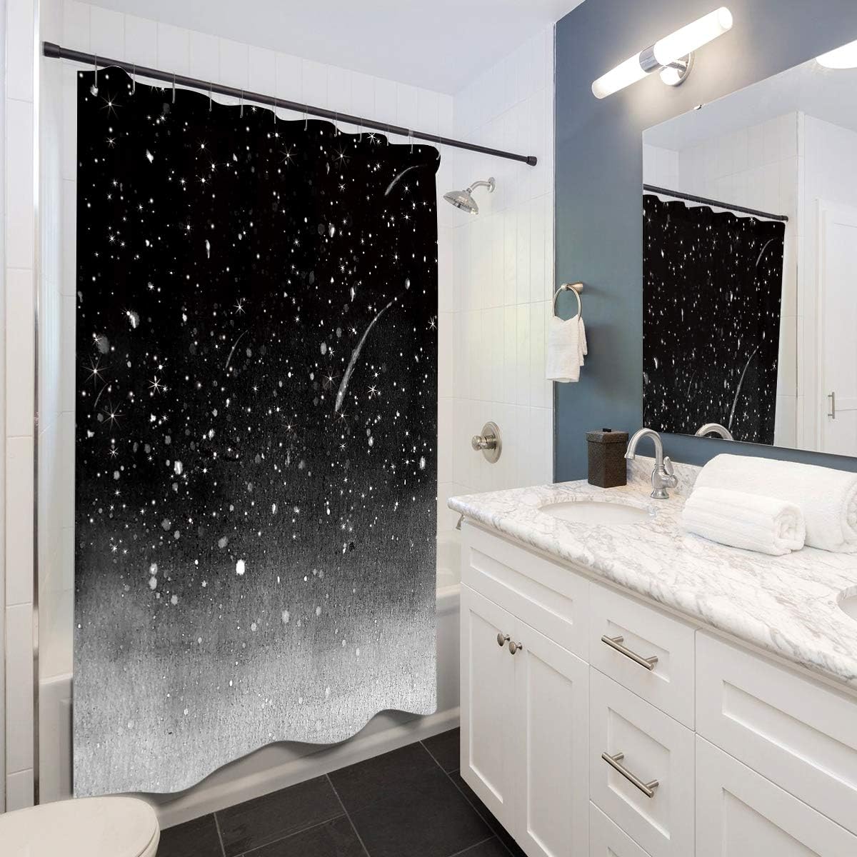 Starry Sky Shower Curtain Fantasy Galaxy Universe Black Cosmic Fabric Waterproof