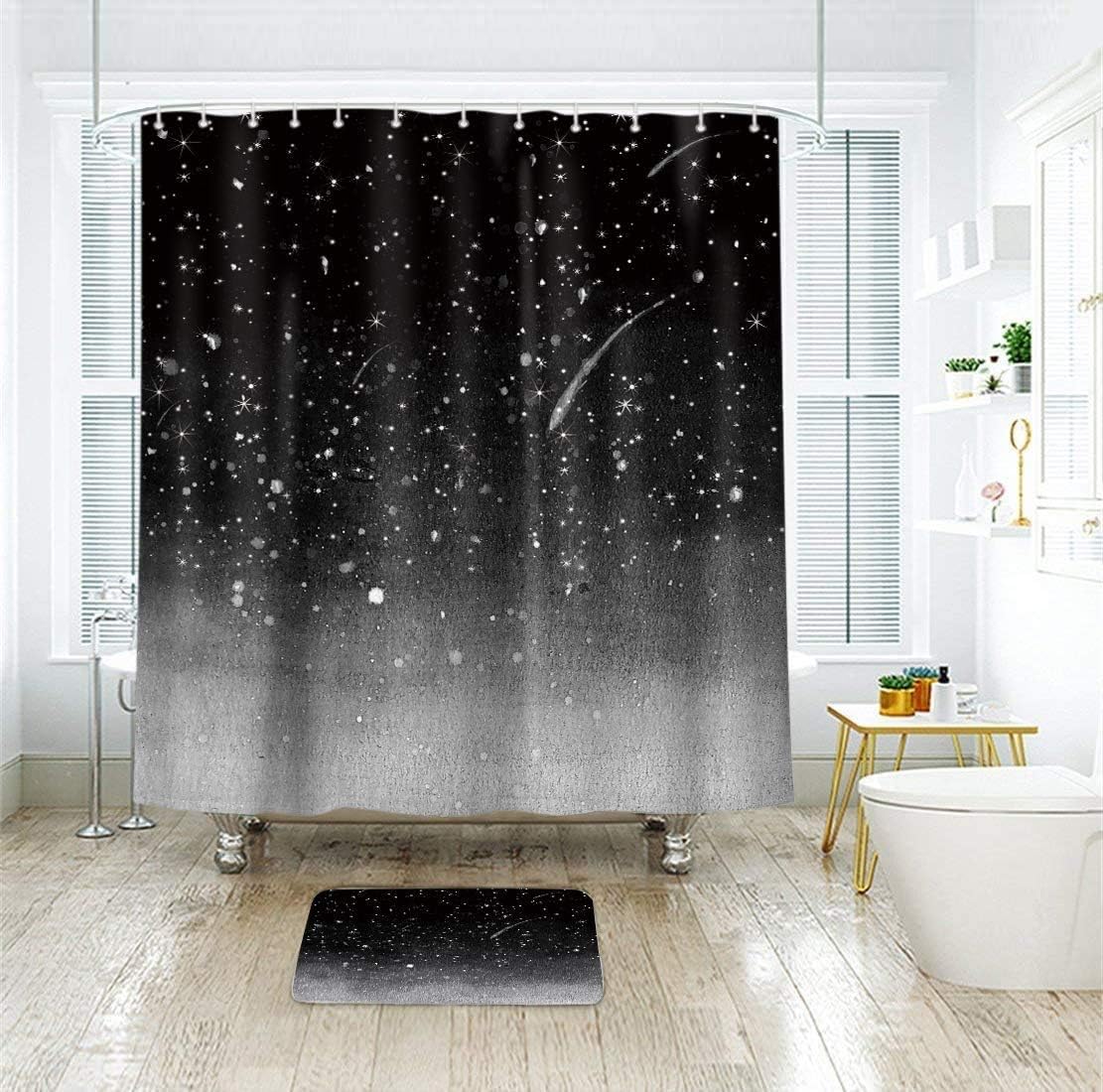 Starry Sky Shower Curtain Fantasy Galaxy Universe Black Cosmic Fabric Waterproof