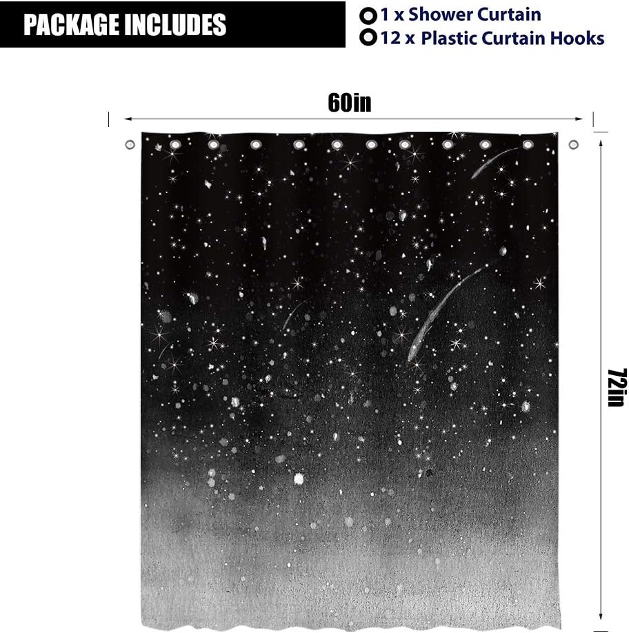 Starry Sky Shower Curtain Fantasy Galaxy Universe Black Cosmic Fabric Waterproof