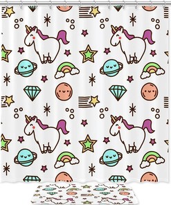 Starry Unicorn Print Shower Curtain with a waterproof pattern for a dreamy bathroom