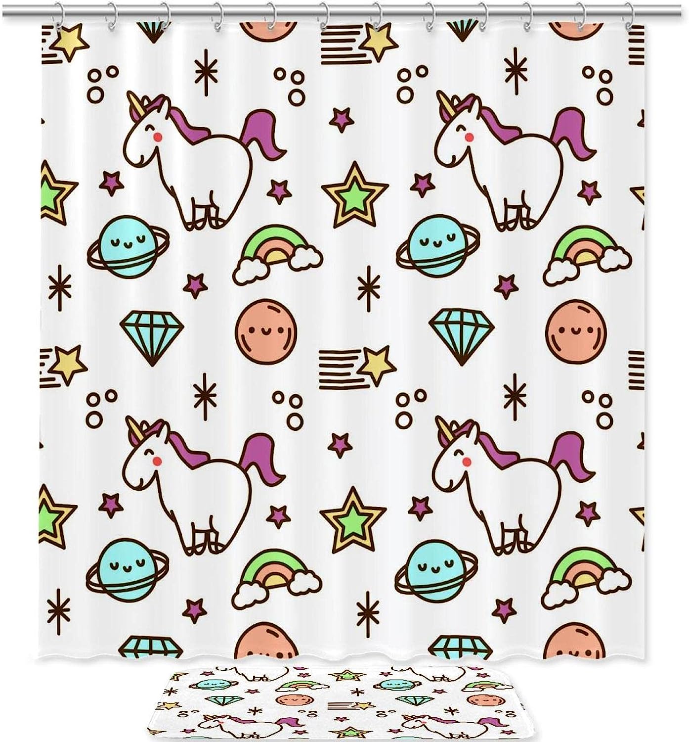 Starry Unicorn Print Shower Curtain with a waterproof pattern for a dreamy bathroom
