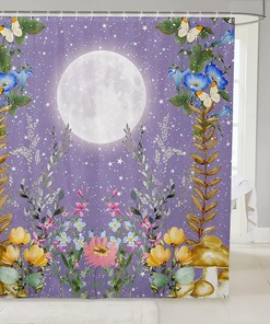 Stars And Moon Vine Duvet Heavy Fabric Waterproof Shower Curtain For Bathroom