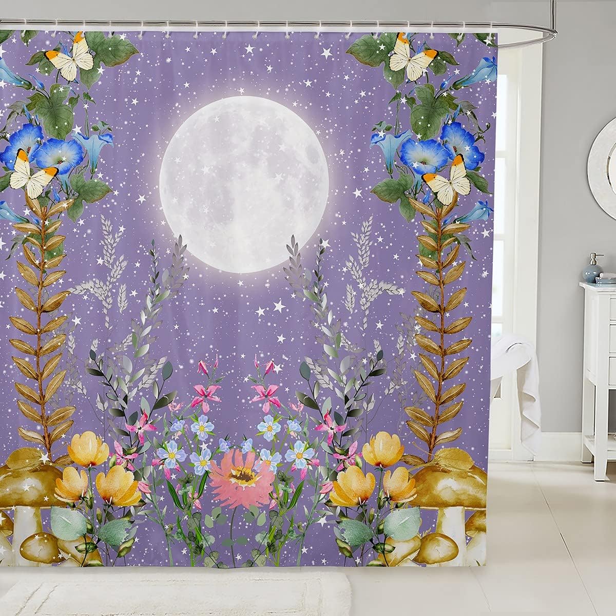 Stars And Moon Vine Duvet Heavy Fabric Waterproof Shower Curtain For Bathroom