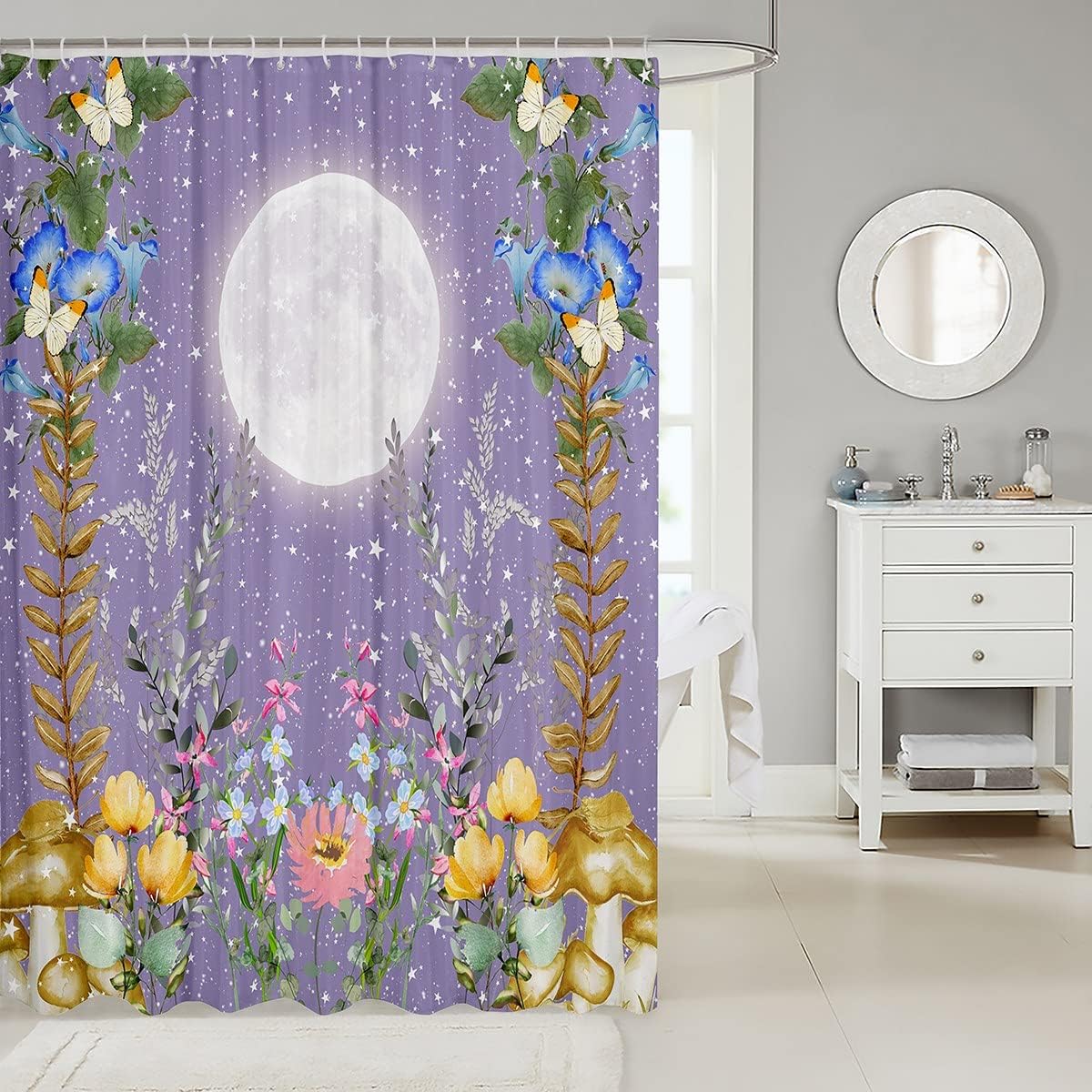 Stars And Moon Vine Duvet Heavy Fabric Waterproof Shower Curtain For Bathroom