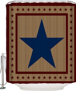 Stars And Stripes Brown Shower Curtain - Waterproof Bath Curtain For Rustic Country Bathroom Decor With Freedom Theme