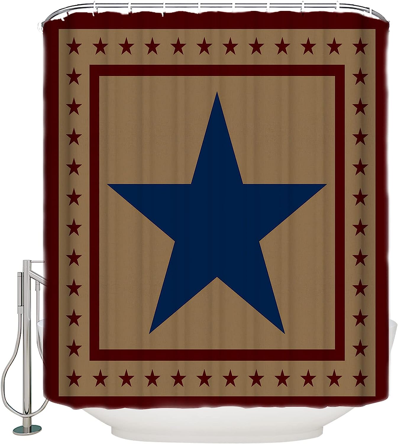 Stars And Stripes Brown Shower Curtain - Waterproof Bath Curtain For Rustic Country Bathroom Decor With Freedom Theme
