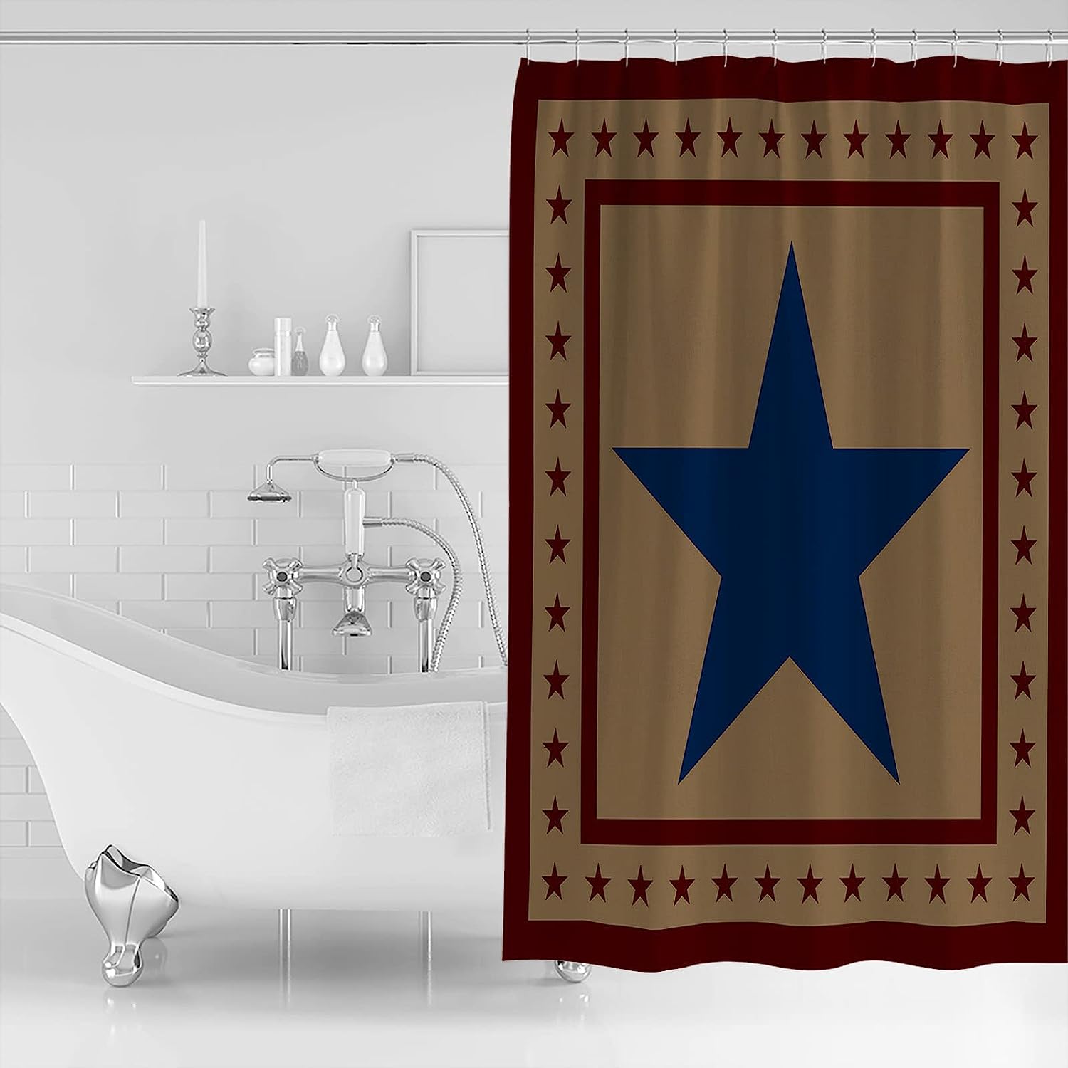 Stars And Stripes Brown Shower Curtain - Waterproof Bath Curtain For Rustic Country Bathroom Decor With Freedom Theme - Image 2