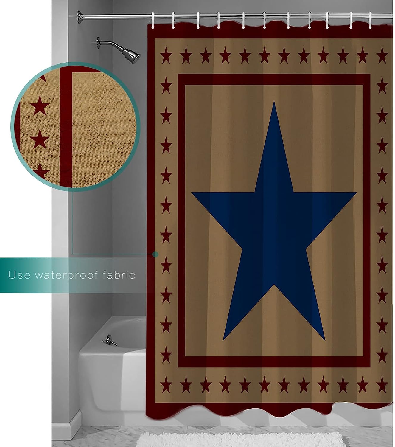 Stars And Stripes Brown Shower Curtain - Waterproof Bath Curtain For Rustic Country Bathroom Decor With Freedom Theme - Image 3