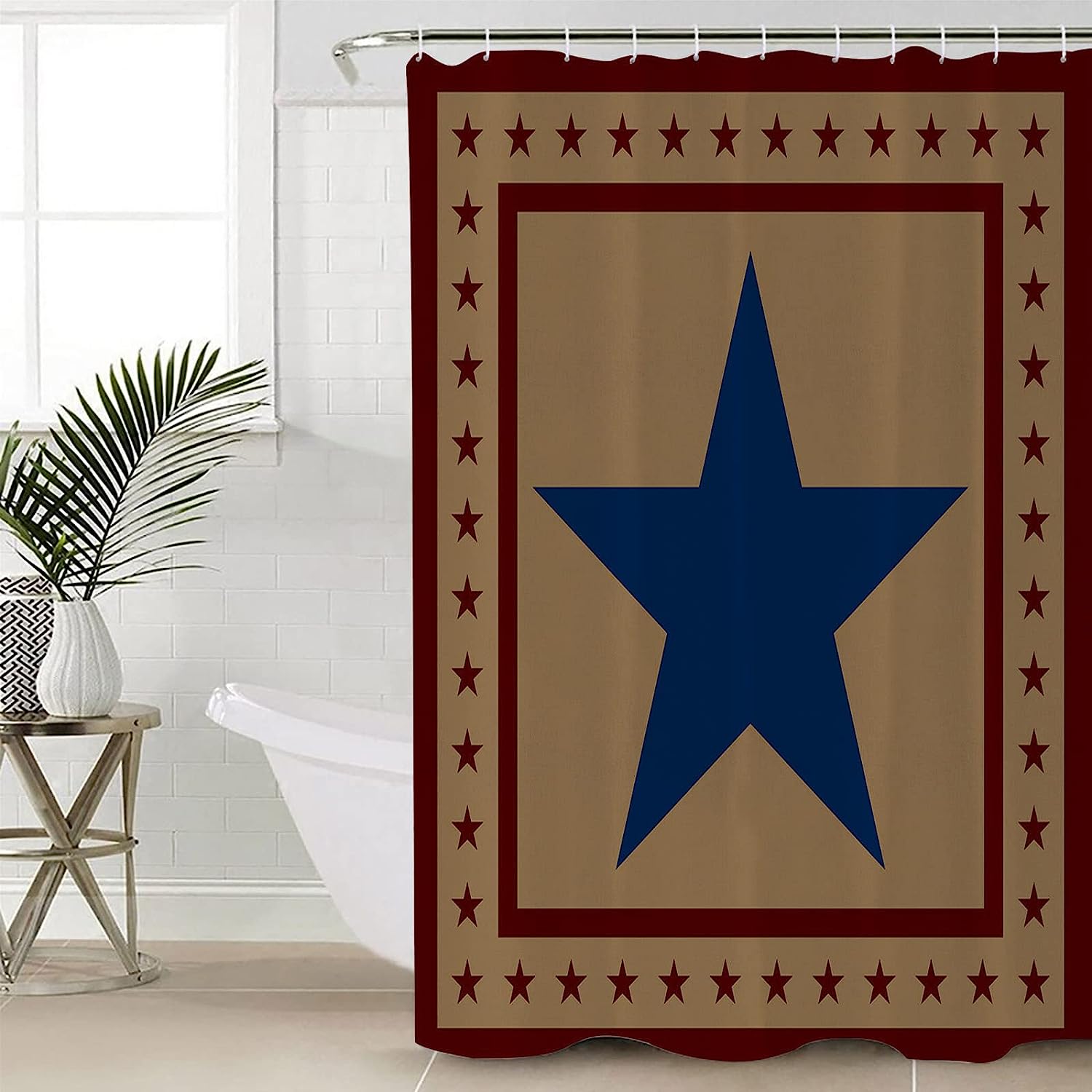 Stars And Stripes Brown Shower Curtain - Waterproof Bath Curtain For Rustic Country Bathroom Decor With Freedom Theme - Image 4