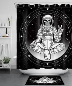Stars Astronaut Skull Shower Curtain for a Cosmic and Creepy Bathroom Design