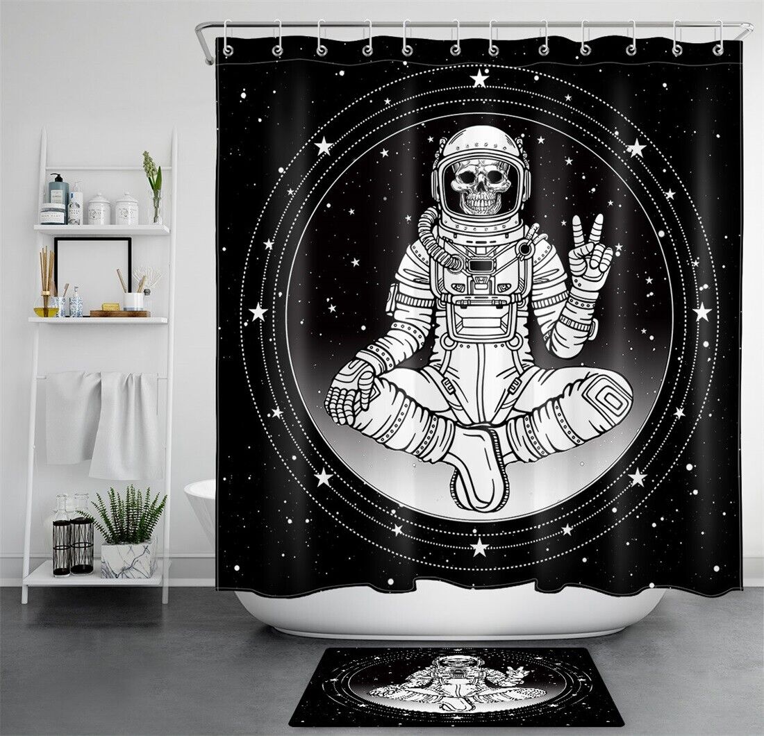 Stars Astronaut Skull Shower Curtain for a Cosmic and Creepy Bathroom Design