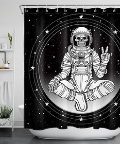 Stars Astronaut Skull Shower Curtain for a Cosmic and Creepy Bathroom Design