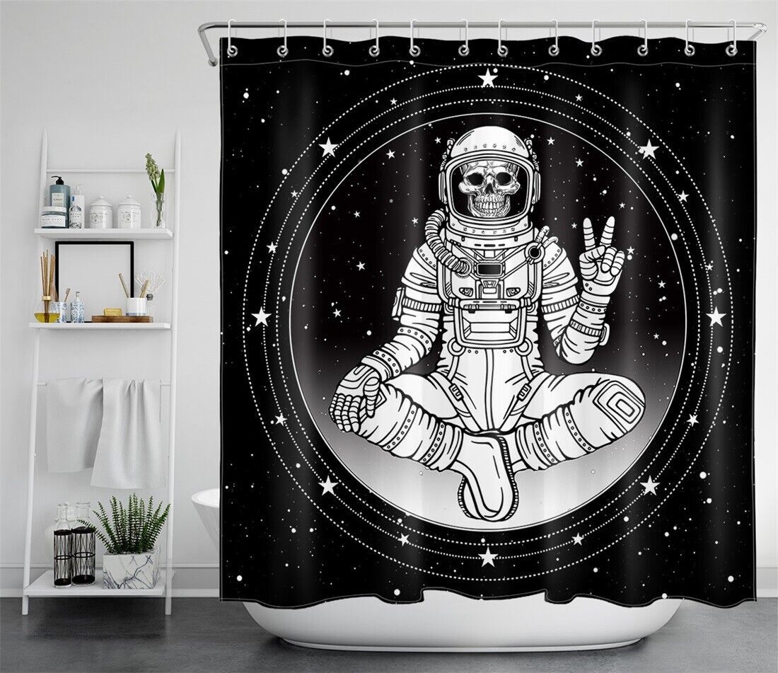 Stars Astronaut Skull Shower Curtain for a Cosmic and Creepy Bathroom Design