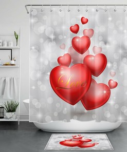 Stars Glitter Red Love Heart Shower Curtain for Valentine's Day Bathroom Decor