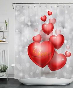 Stars Glitter Red Love Heart Shower Curtain for Valentine's Day Bathroom Decor