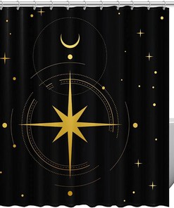 Stars Moon Boho Decorative Shower Curtain with Fall Fabric.