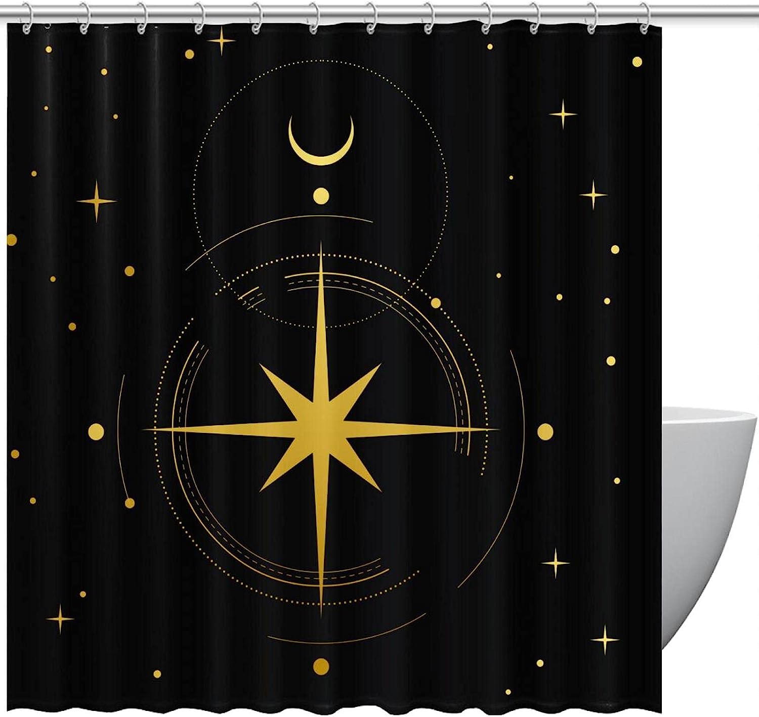 Stars Moon Boho Decorative Shower Curtain with Fall Fabric.