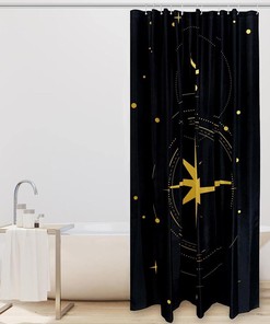 Stars Moon Boho Decorative Shower Curtain with Fall Fabric.