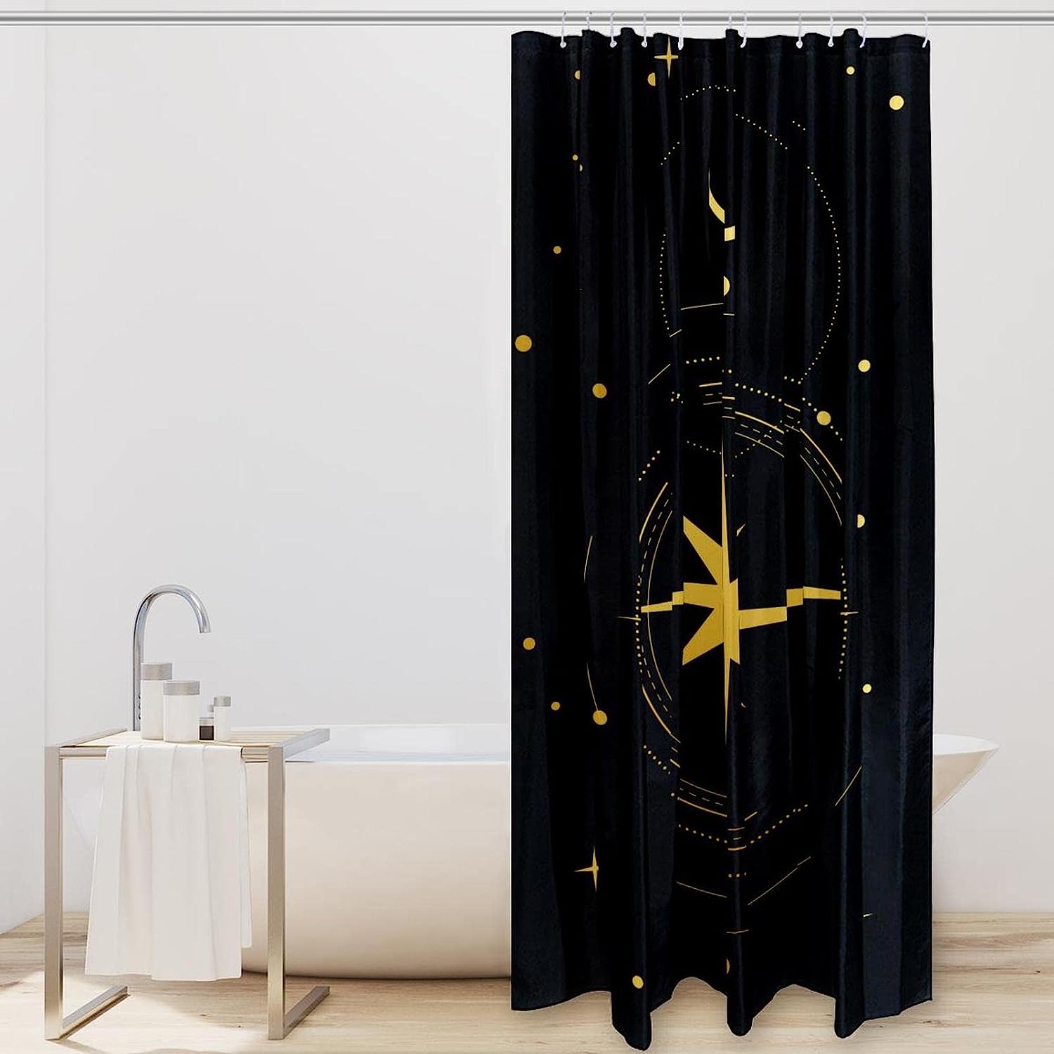 Stars Moon Boho Decorative Shower Curtain with Fall Fabric.