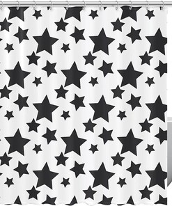 Stars Pattern Shower Curtain - Black And White Bathroom Curtain With Waterproof Fabric And Starry Print