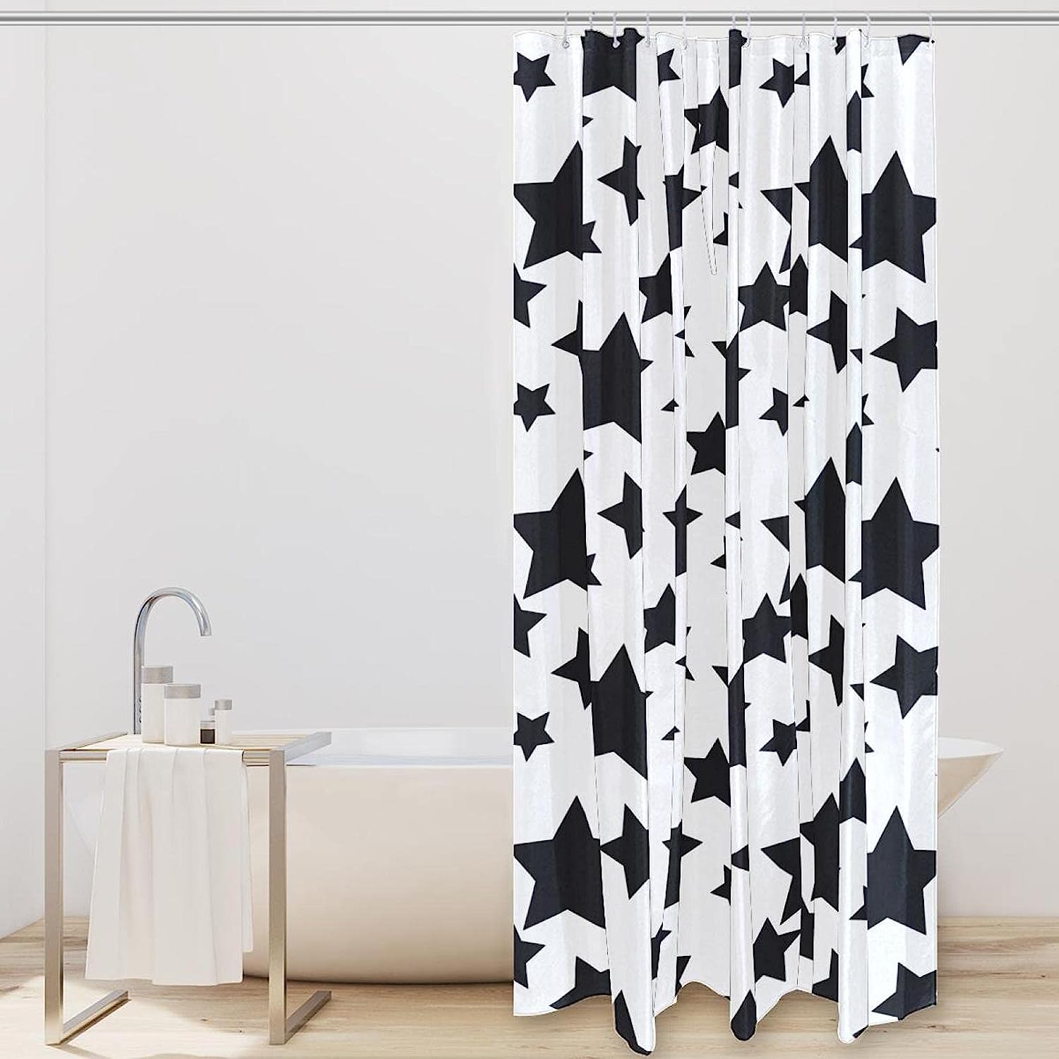 Stars Pattern Shower Curtain - Black And White Bathroom Curtain With Waterproof Fabric And Starry Print - Image 2