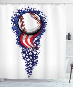 Stars Stripes Firework Print Colorful Shower Curtain For Patriotic Bathroom Aesthetic