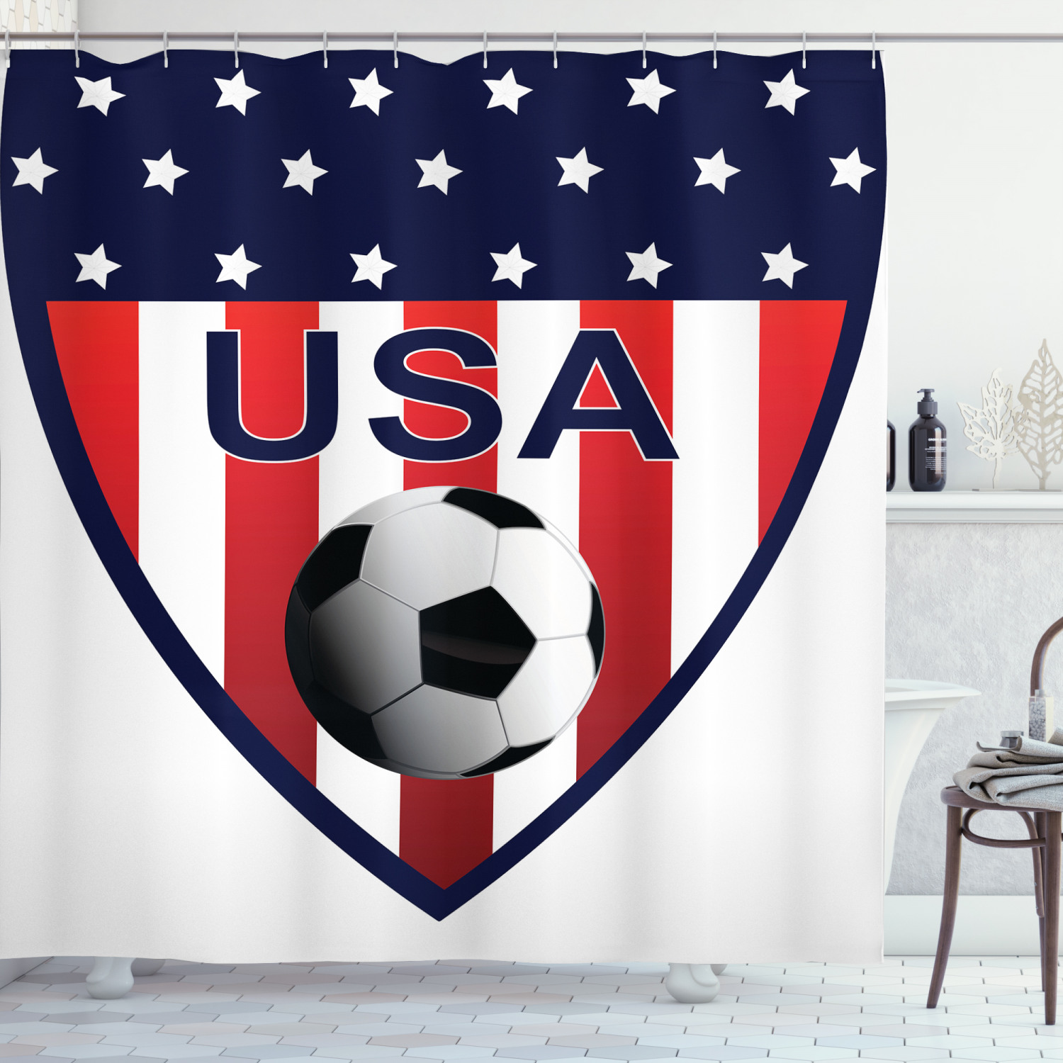 Stars & Stripes Print Shower Curtain | USA Patriotic Bathroom Decor
