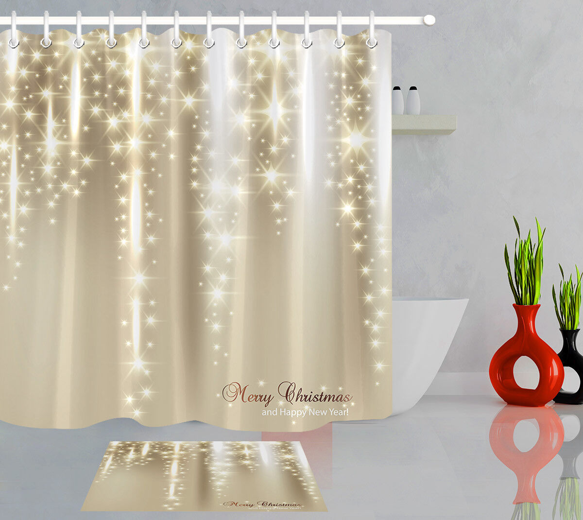 Stars and Glitter Christmas Shower Curtain for a Festive Bathroom