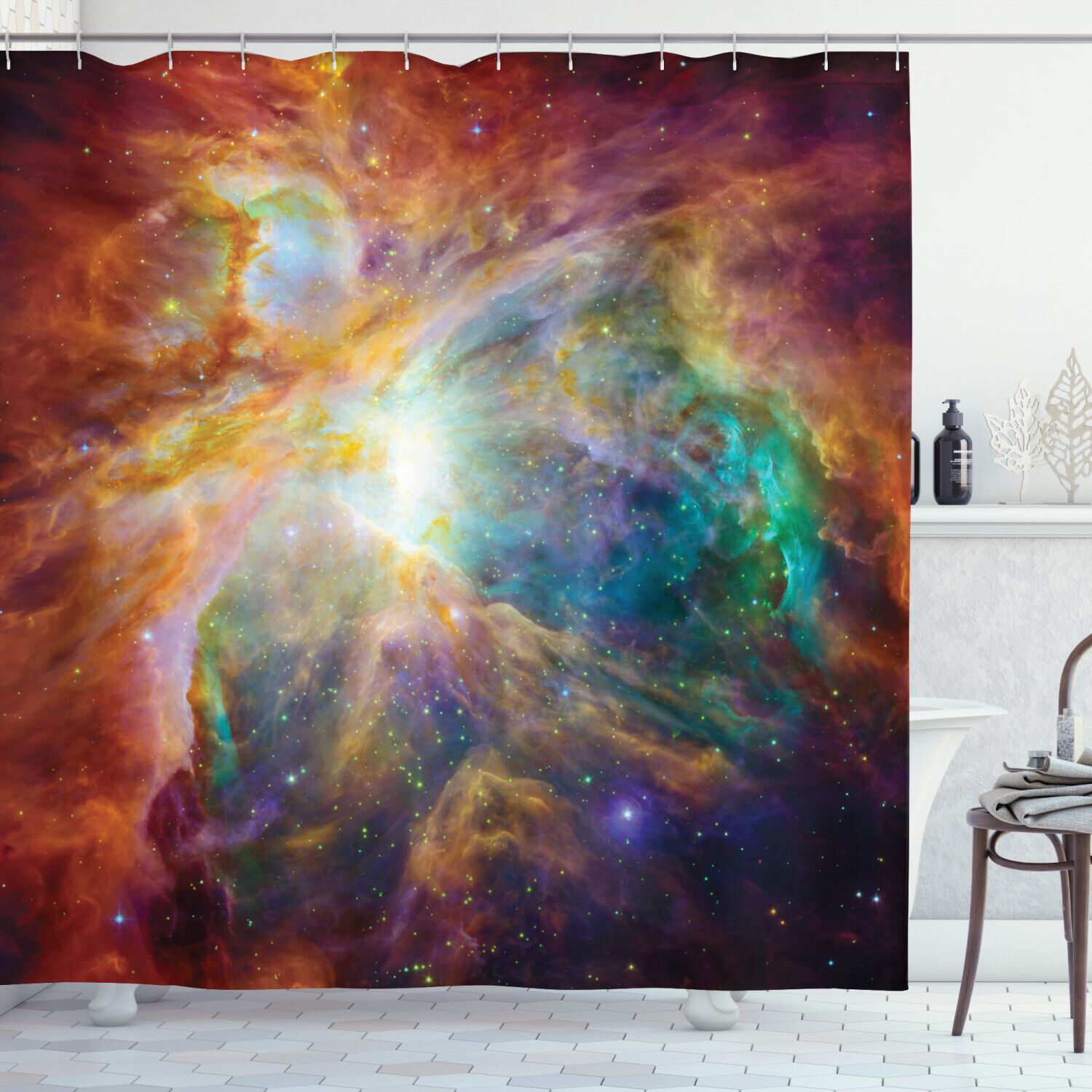 Stars and Nebula Outer Space Shower Curtain for Astronomy and Science Bathroom Decor