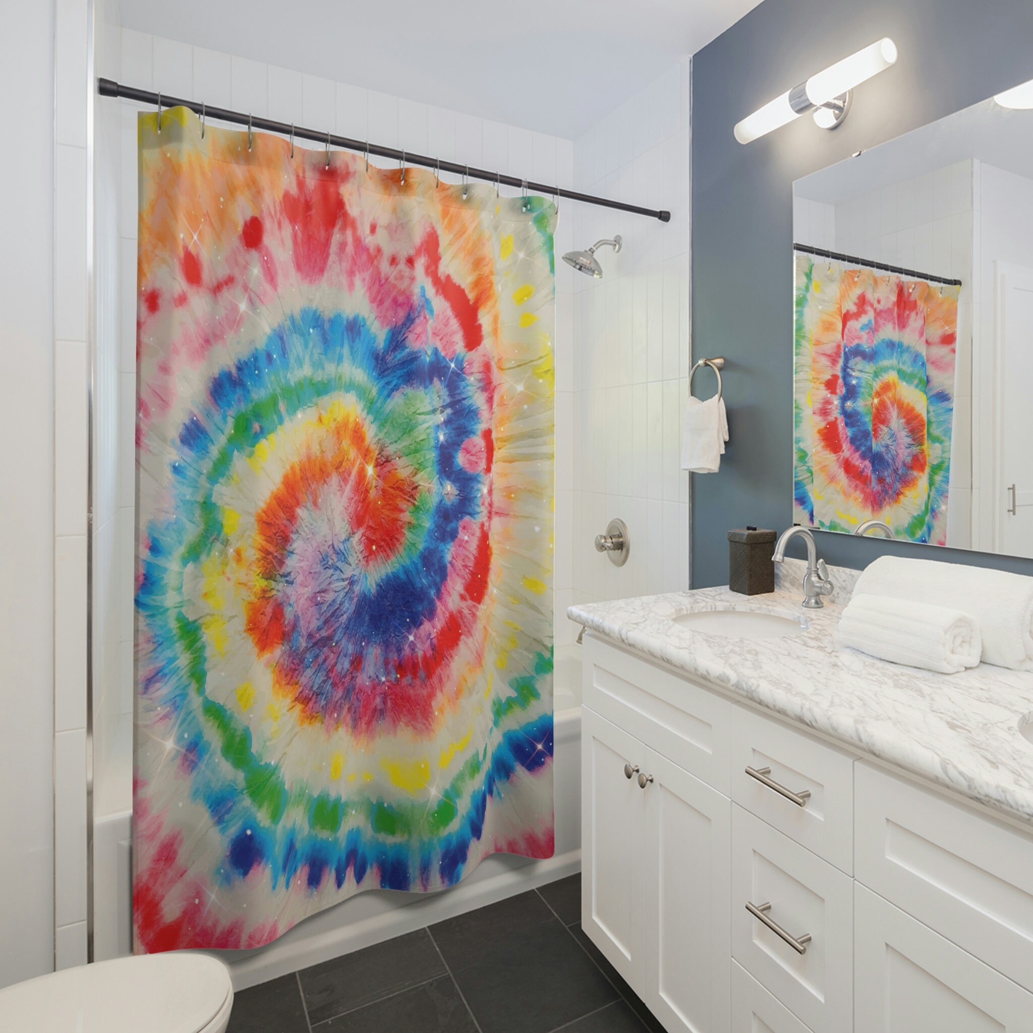 Stars and Smiling Moon Shower Curtain and Bathroom Mat Set