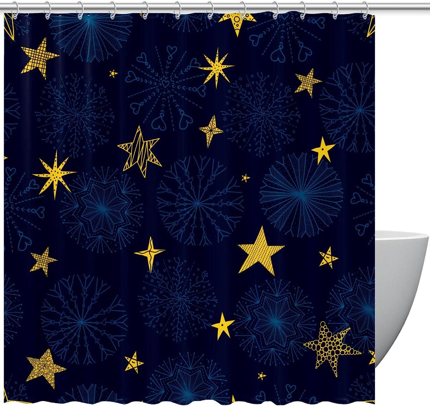 Stars and Snowflakes Waterproof Shower Curtain Bathroom Curtain