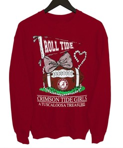 Stay Comfortable With Alabama Crimson Tide Tuscaloosa Treasure Pearls Bow Long Sleeve T-Shirt