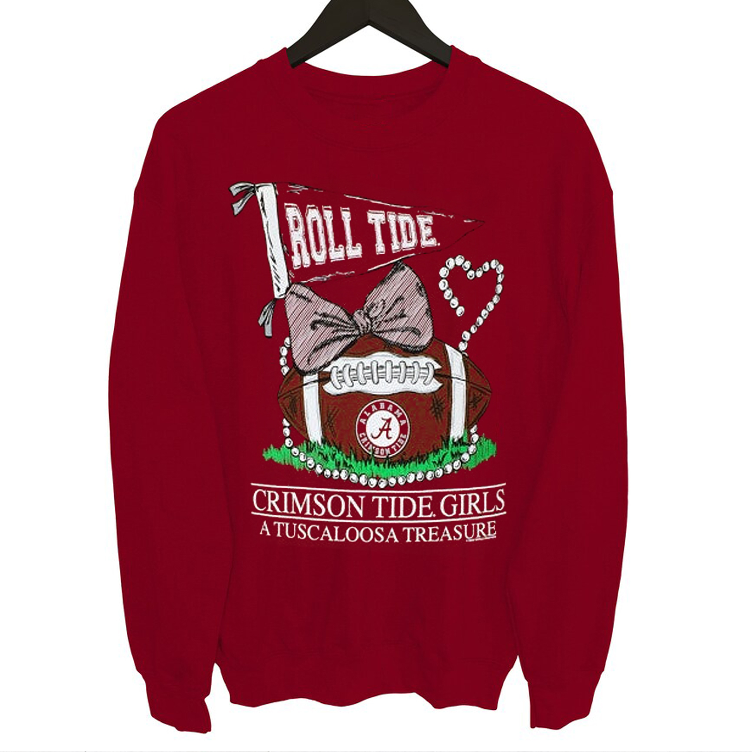 Stay Comfortable With Alabama Crimson Tide Tuscaloosa Treasure Pearls Bow Long Sleeve T-Shirt