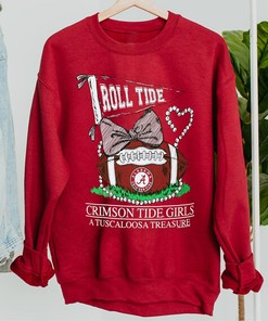 Stay Comfortable With Alabama Crimson Tide Tuscaloosa Treasure Pearls Bow Long Sleeve T-Shirt
