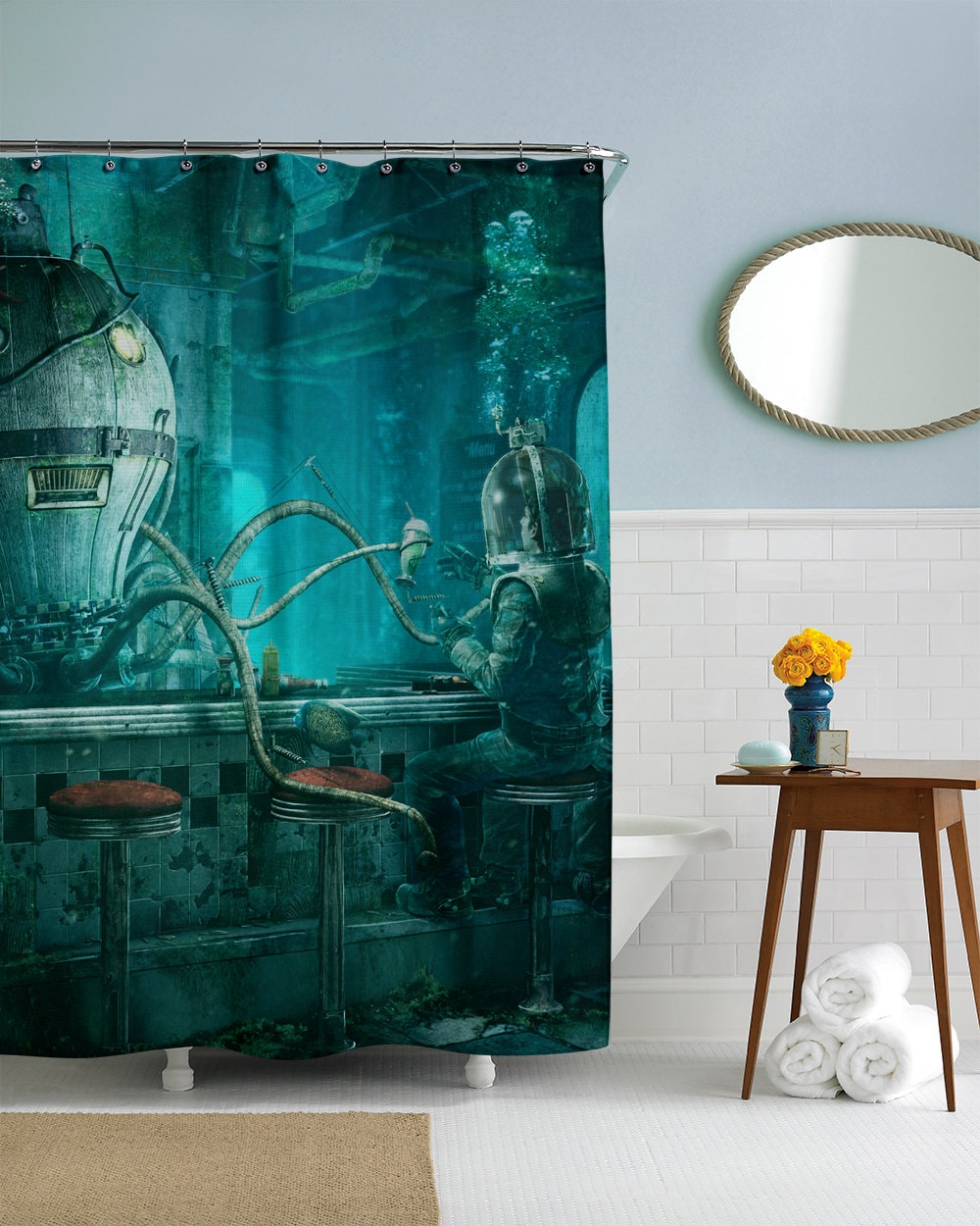 Steampunk Kraken Shower Curtain for a Unique Bathroom Look.