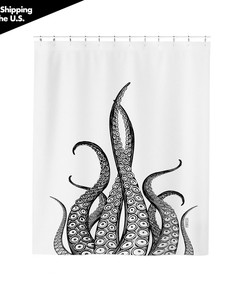 Steampunk Kraken Squid Shower Curtain Sea Animal Bathroom Decor Octopus Bath Curtain