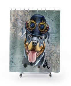 Steampunk Rottweiler Dog Print Shower Curtain For Unique Bathroom Decor