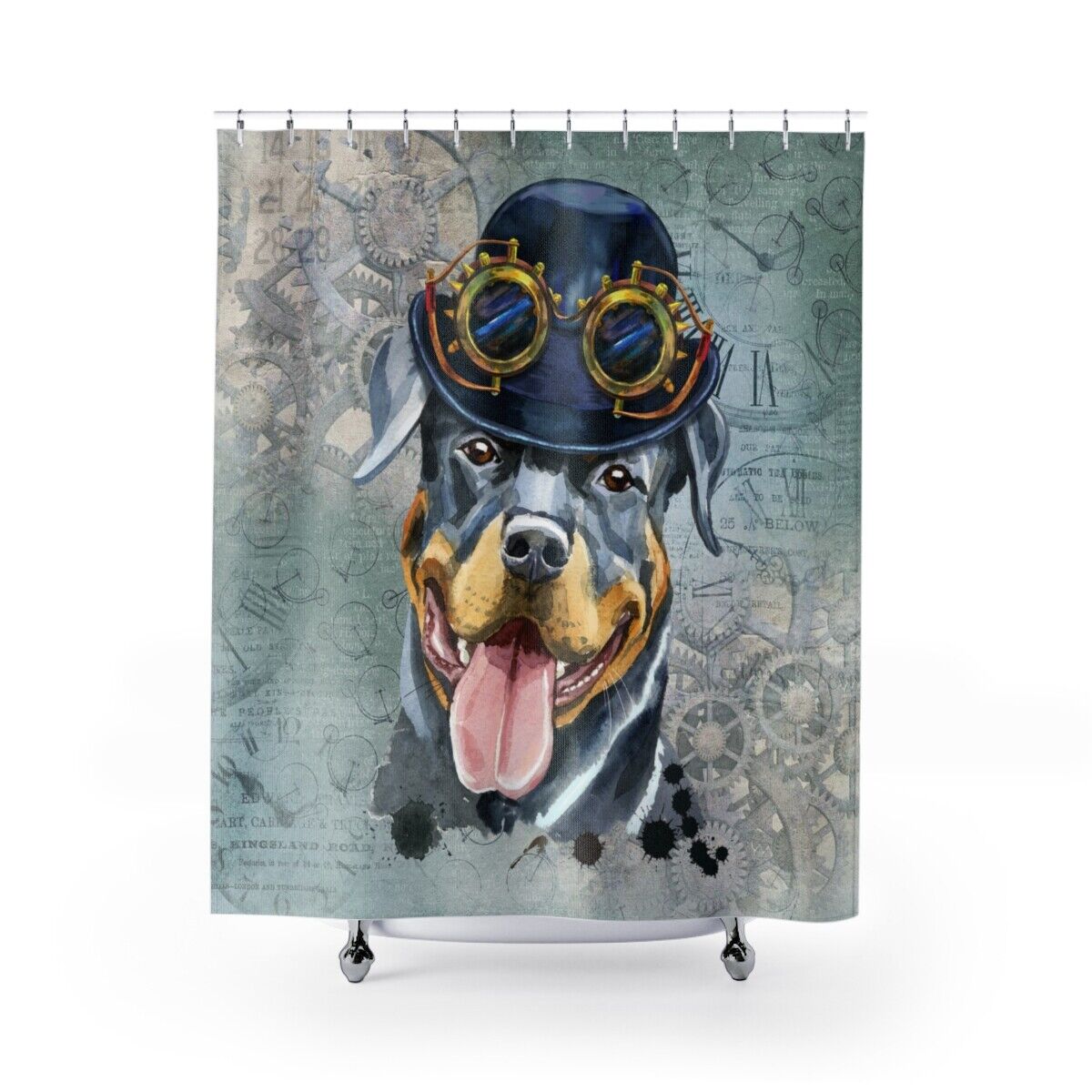 Steampunk Rottweiler Dog Print Shower Curtain For Unique Bathroom Decor
