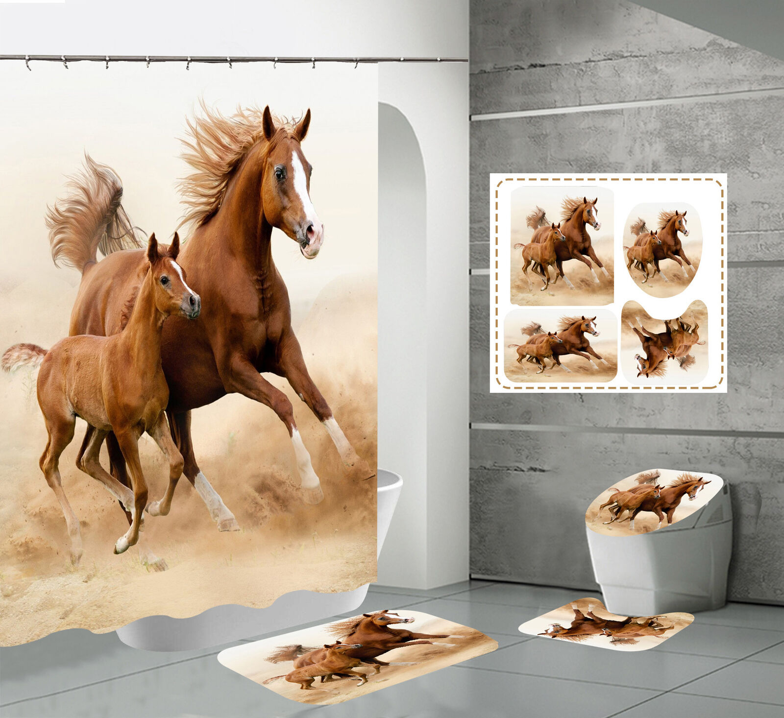 Steed Horse Sand Animal Print Shower Curtain