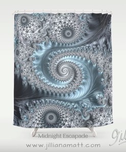 Steel Blue Great Spiral Art Design Shower Curtain for Modern Contemporary Bath Decor