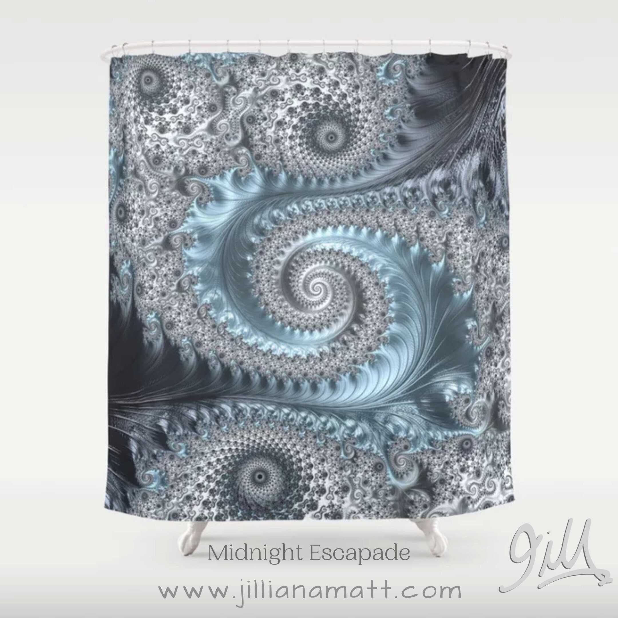 Steel Blue Great Spiral Art Design Shower Curtain for Modern Contemporary Bath Decor